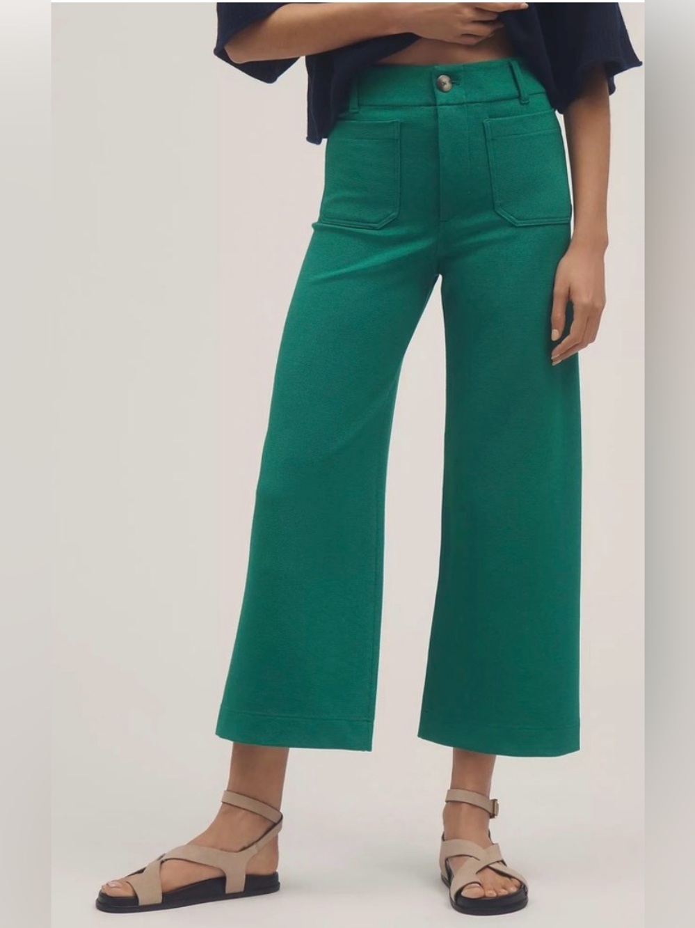 Anthropologie Maeve Colette Cropped Wide Leg Pants Kelly Green Knit Edition 25